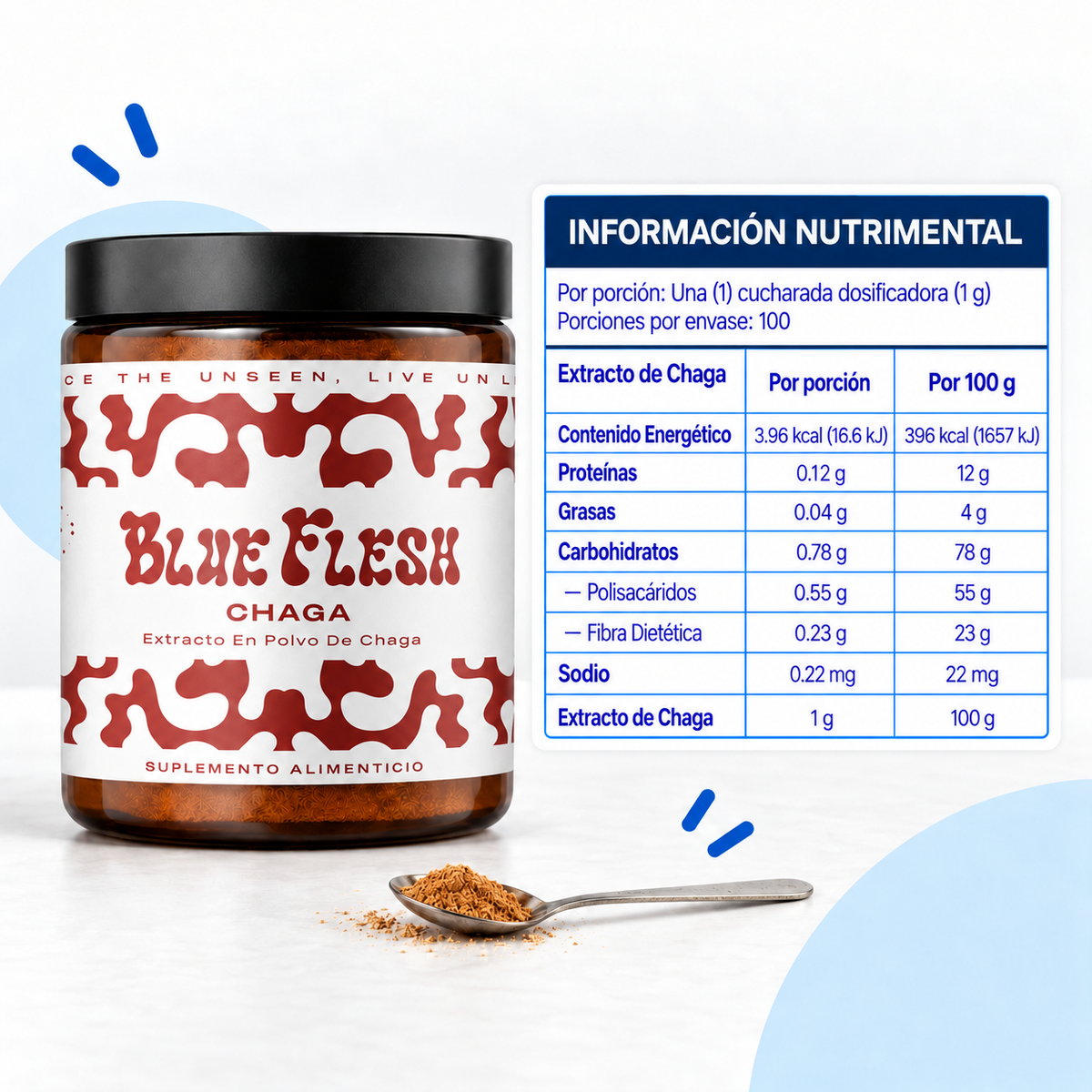 Chaga: extracto en polvo 100 g o 60 cápsulas