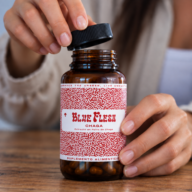 Abre tu frasco: Chaga: extracto en polvo 100 g o 60 cápsulas Blue Flesh en cápsulas
