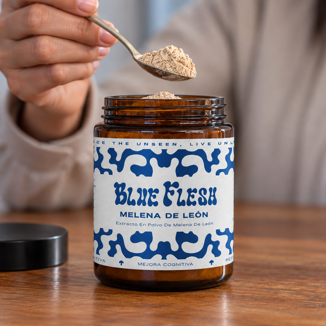 Mide tu porción: Melena de León: extracto en polvo 100 g o 60 cápsulas Blue Flesh en polvo