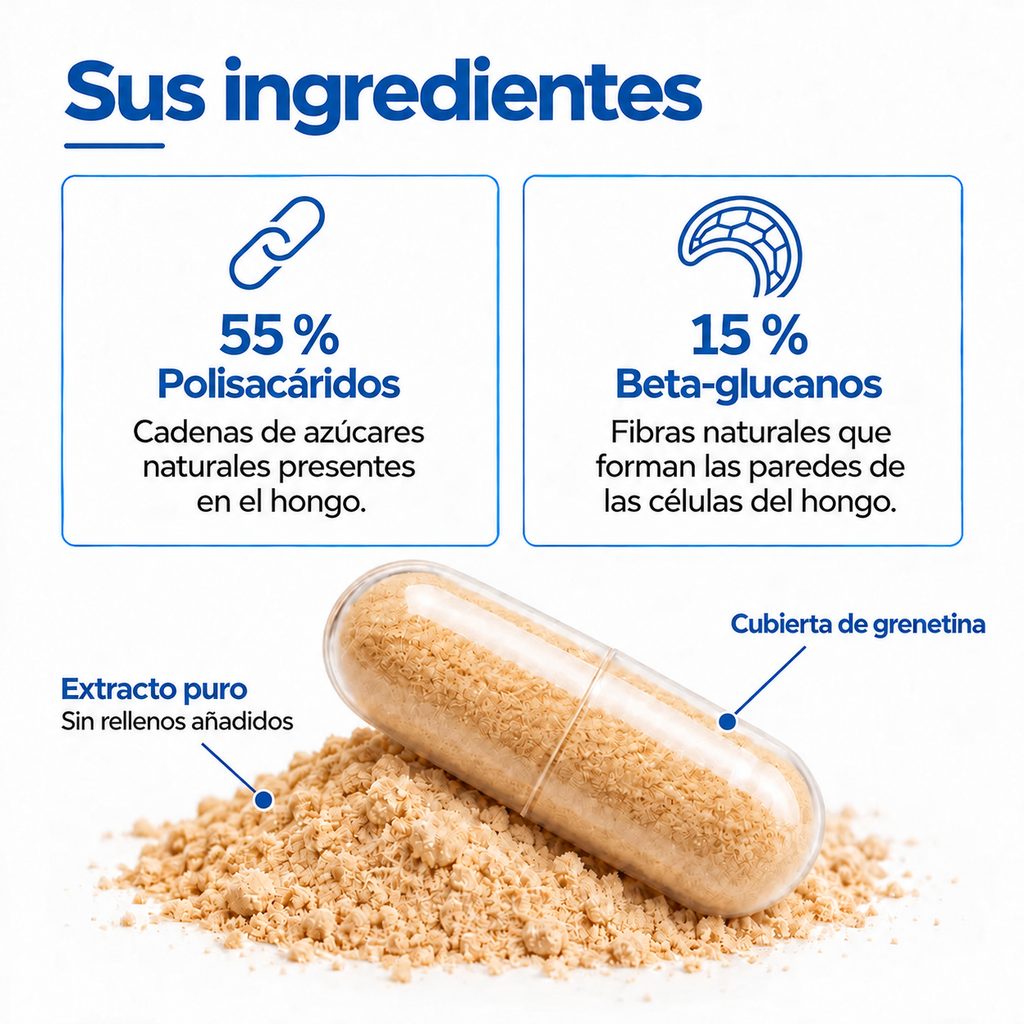 Ingredientes de Blue Flesh Cordyceps: 55% polisacáridos y 15% betaglucanos
