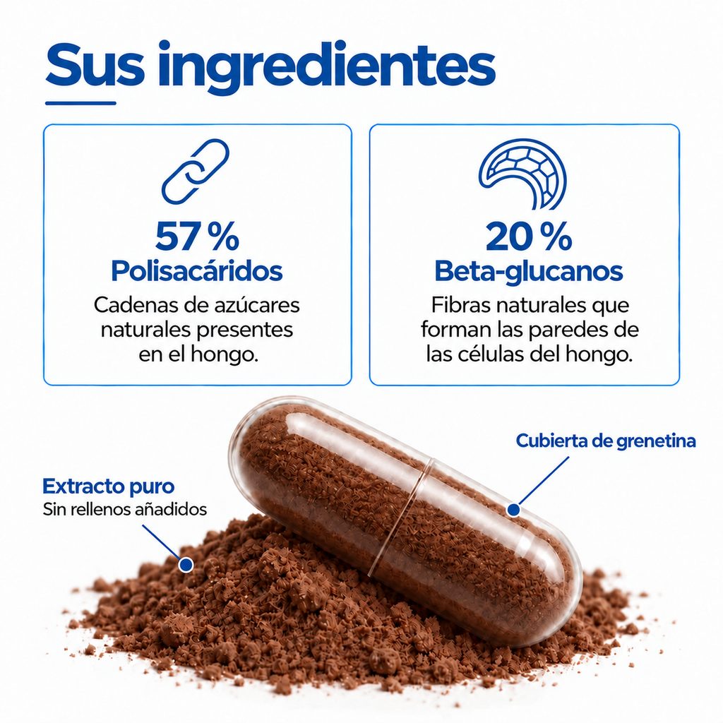 Ingredientes de Blue Flesh Reishi: 57% polisacáridos y 20% betaglucanos