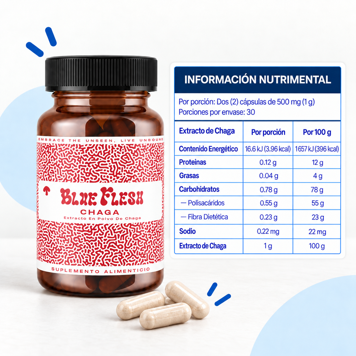 Chaga: extracto en polvo 100 g o 60 cápsulas