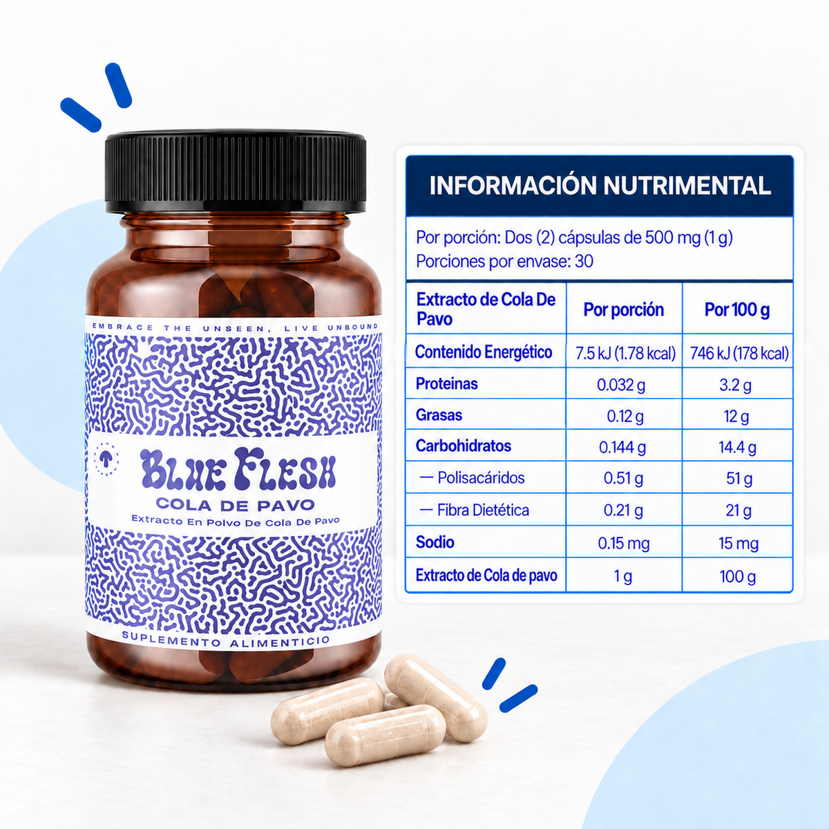 Cola de Pavo: extracto en polvo 100 g o 60 cápsulas