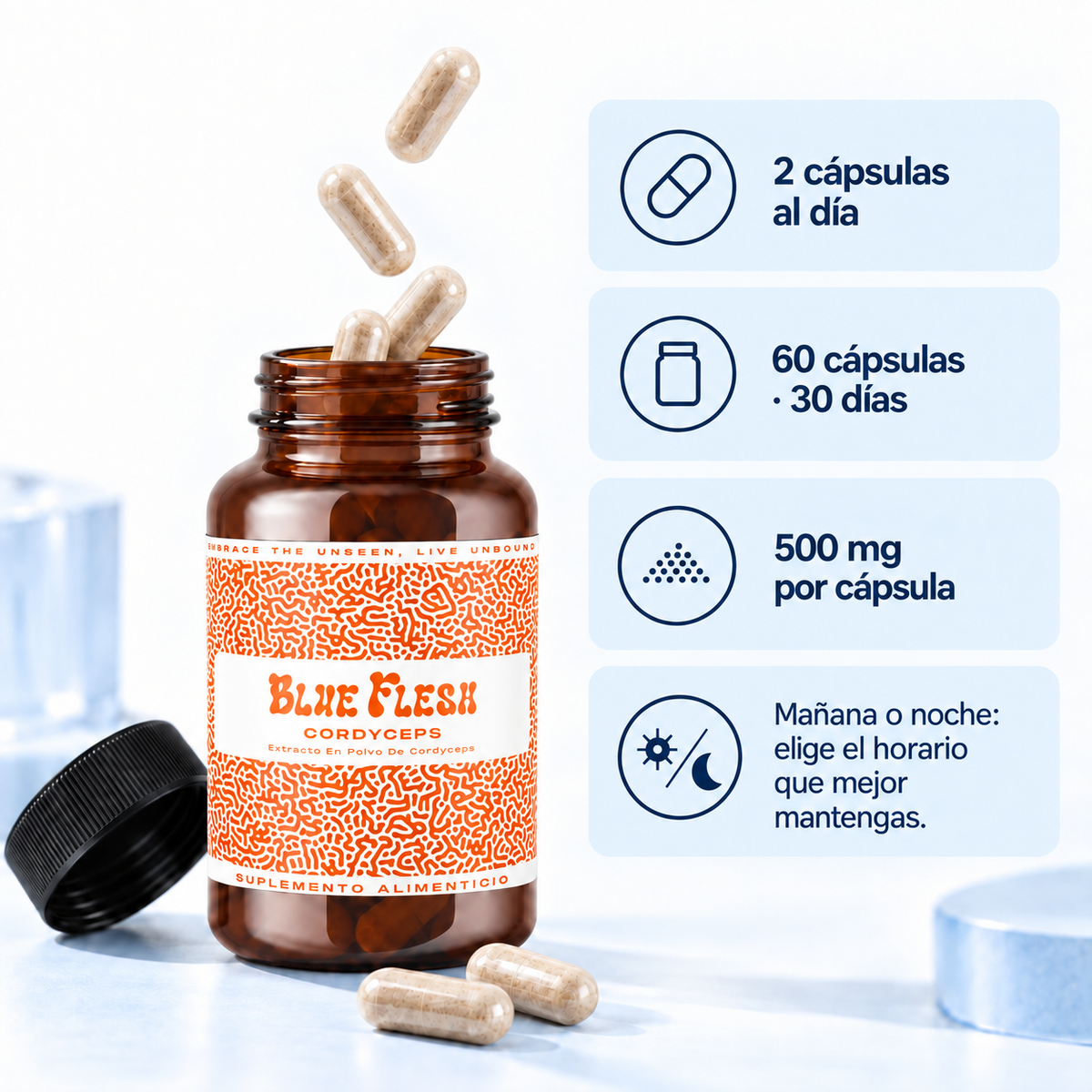Cordyceps militaris: extracto en polvo 100 g o 60 cápsulas