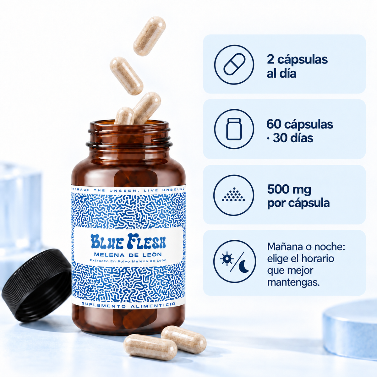 Melena de León: extracto en polvo 100 g o 60 cápsulas