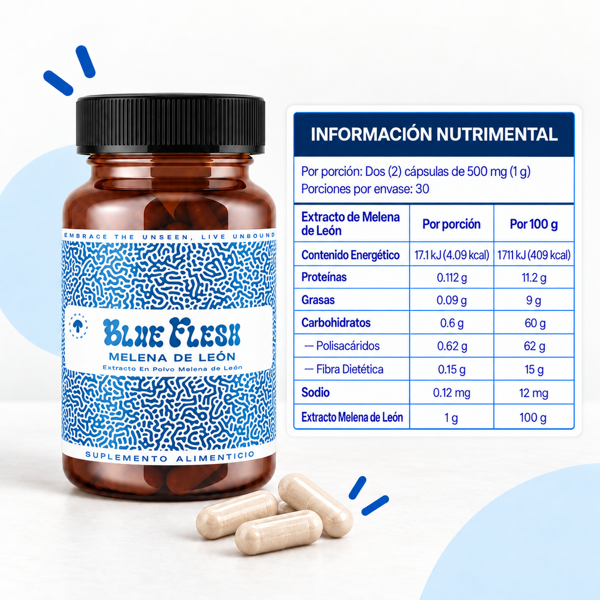 Melena de León: extracto en polvo 100 g o 60 cápsulas